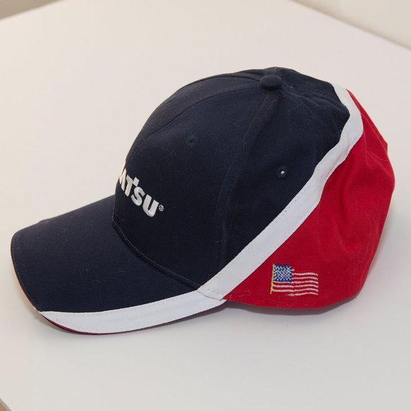 Komatsu Red White and Blue Cap with American Flag - Picture 2 of 5